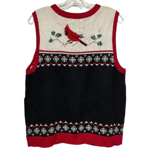 Christopher & Banks Petite Cardinals Snowflakes Christmas Zip Up Sweater Vest PL - Picture 2 of 7